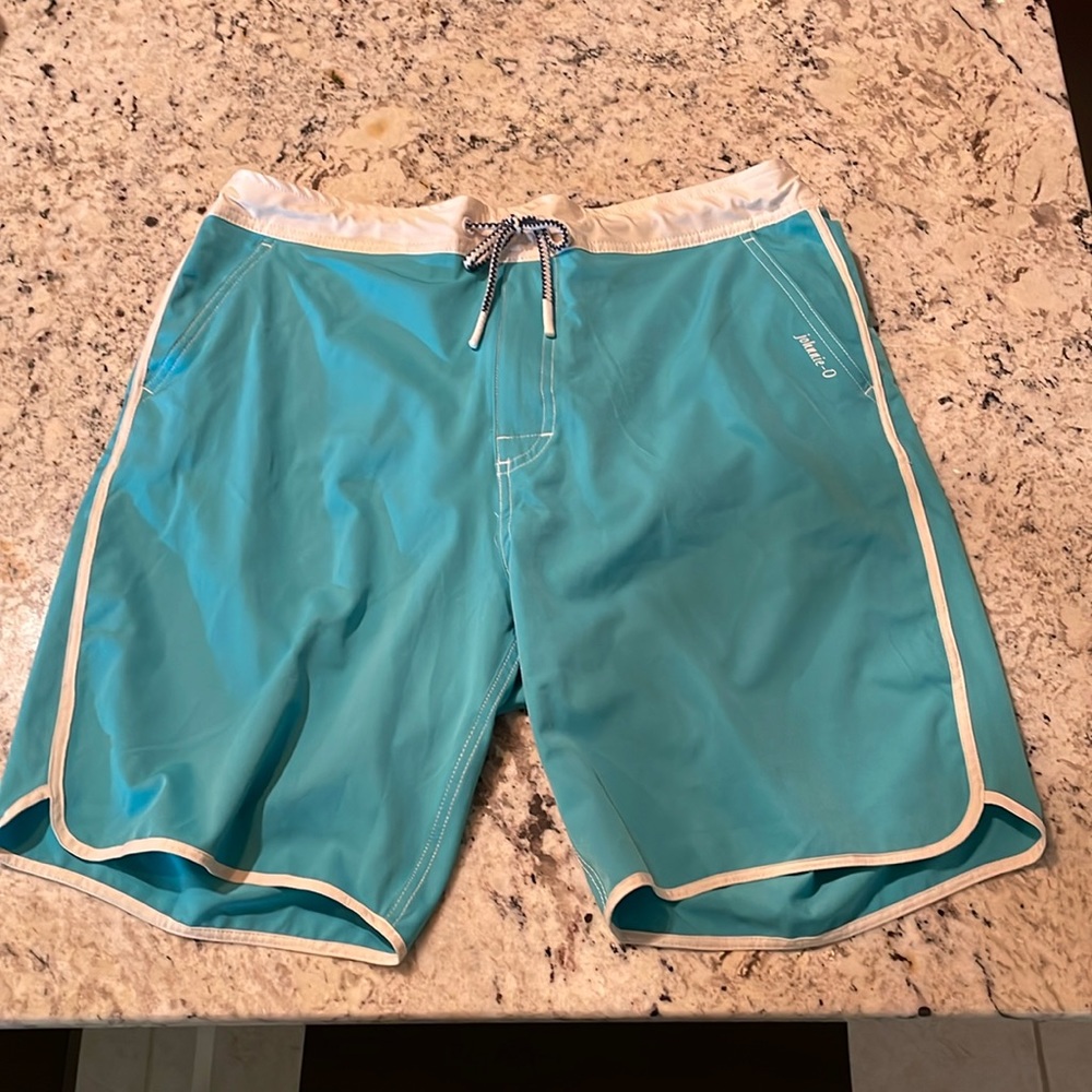 Johnnie-O men’s swimsuit size large in Light Blue/White